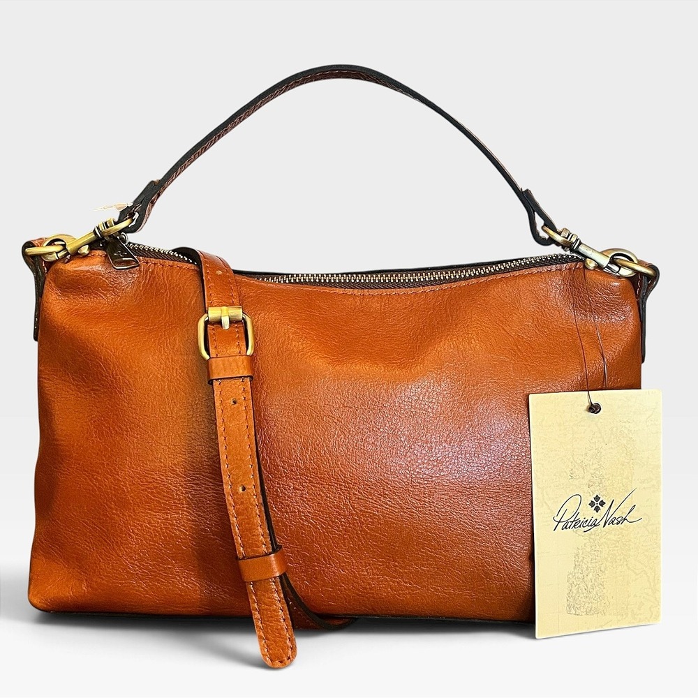 Patricia Nash Kolena Cognac Rugged Natural Grain Leather Crossbody Bag P1766625
